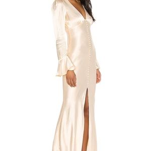 Shona Joy LA LUNE FRILL CUFF BIAS MIDI DRESS - CREAM